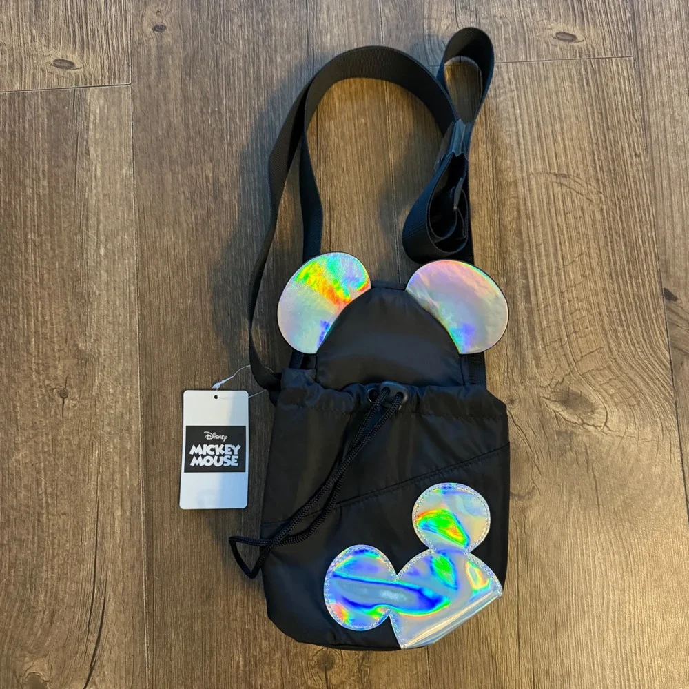 Aldi Disney Mickey Mouse Water Bottle Holder Crossbody Bag Black Iridescent 2026